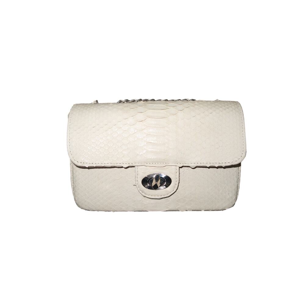 Cream Python-Textured Silver Hardware Chain Crossbody Shoulder Bag Women's OS